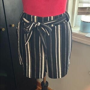 Black and White Striped Shorts with Belt